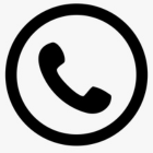 Black phone receiver icon inside a circle, symbolizing a call or telephone contact